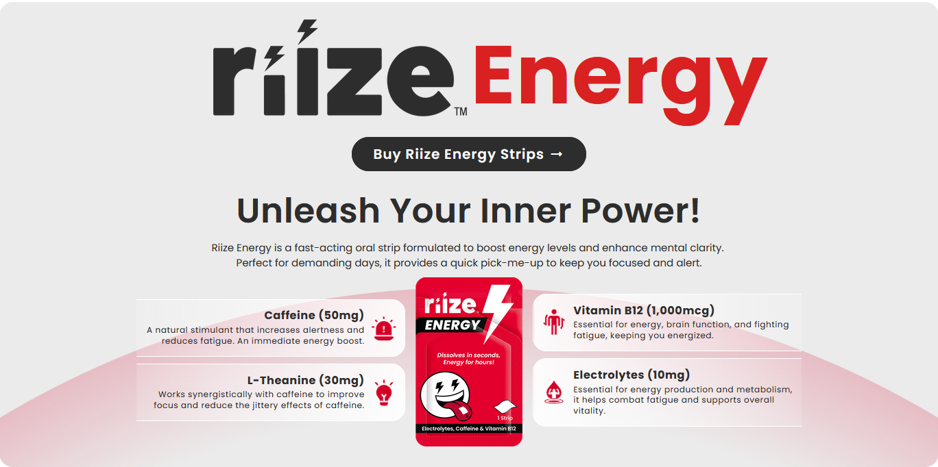 Riize Energy Strips — Caffeine, L-Theanine, Vitamin B12, and Electrolytes in a fast-dissolving strip