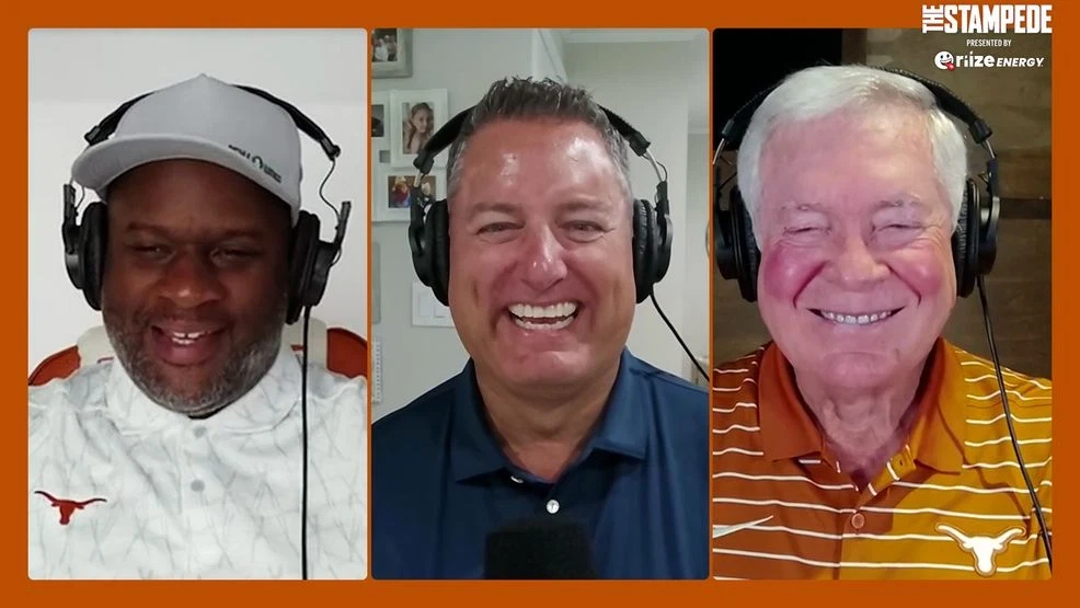 The Stampede hosts — Vince Young, Bob Ballou, and Mack Brown — presented by Riize Energy